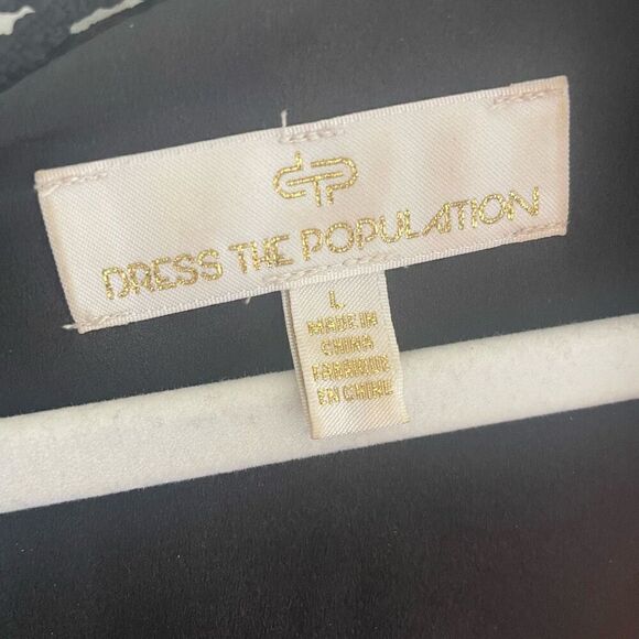 Dress The Population Black Floral Asymmetrical Dress Women’s Sz Large Cocktail - Picture 6 of 7